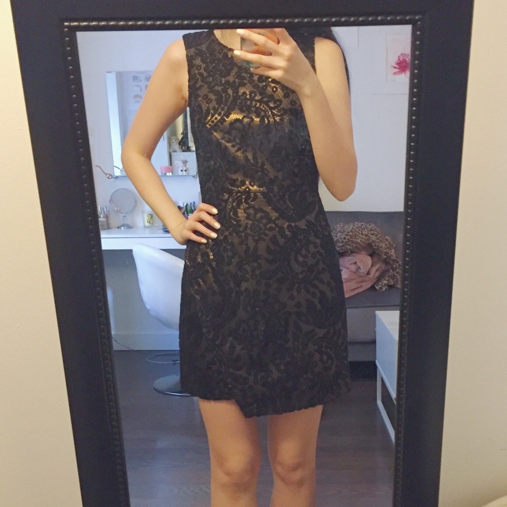Forever 21 Black & Gold Lace Sheath Dress | Size S